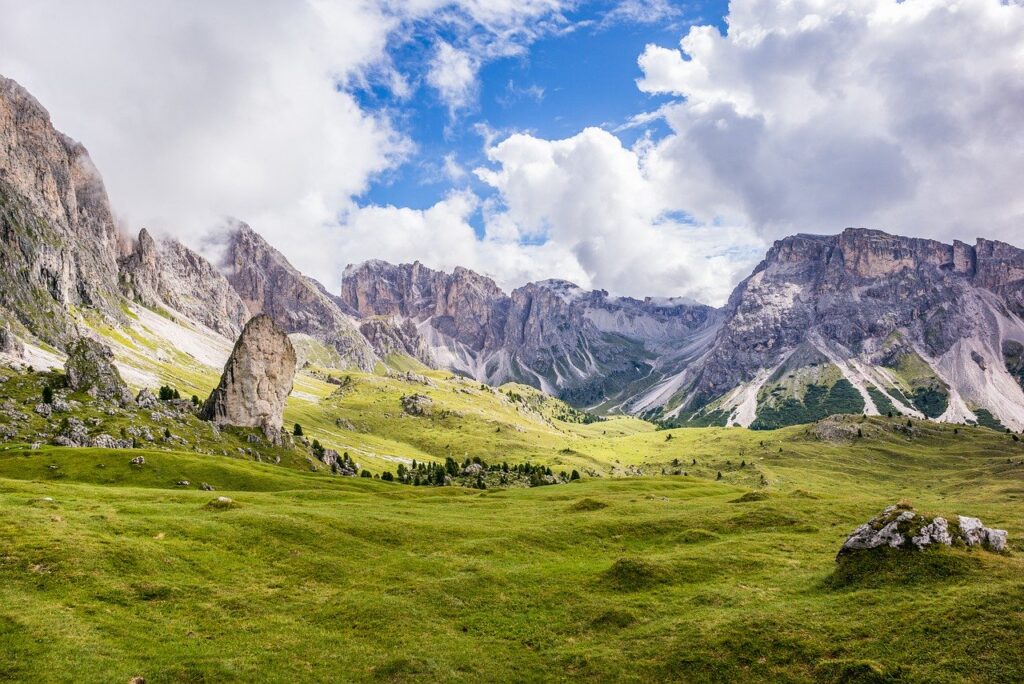 mountains, summit, meadow