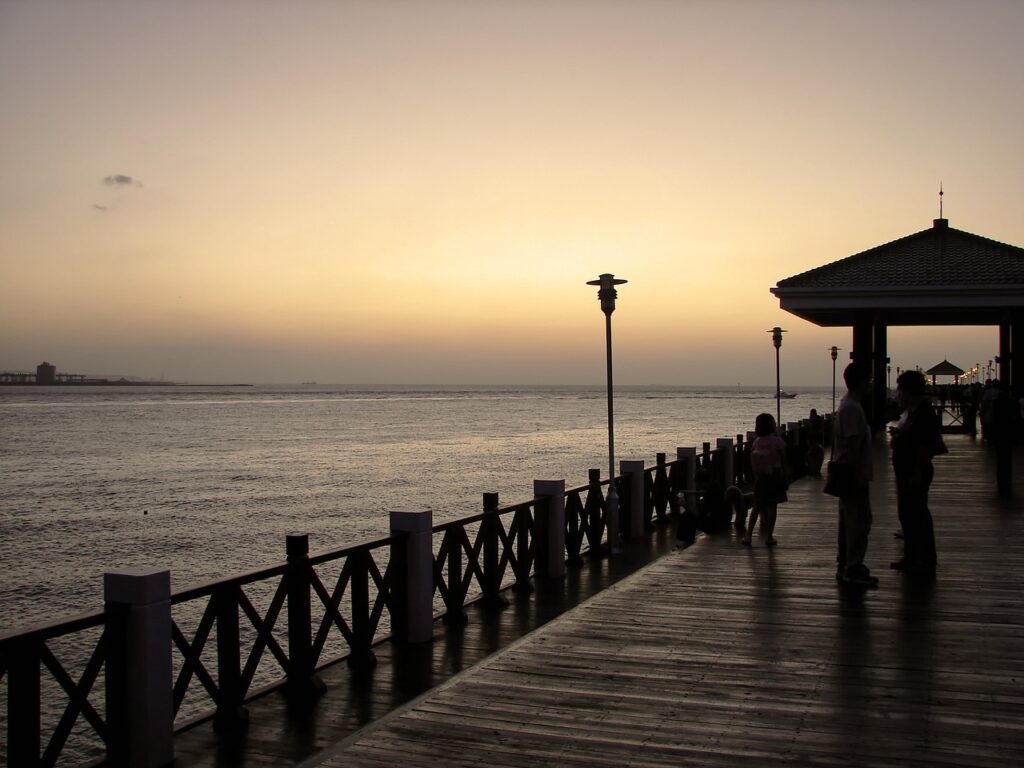 freshwater fish people marina, sunset, sea