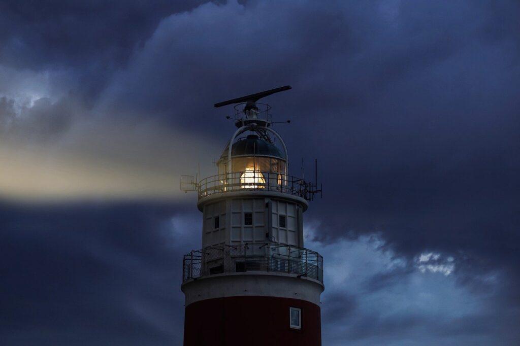 lighthouse, evening, light