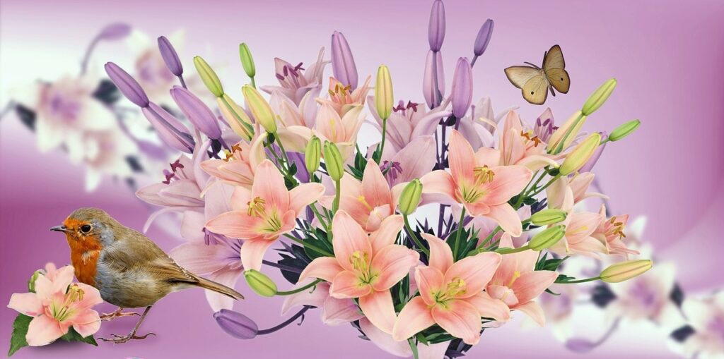 lirios, flowers, branch