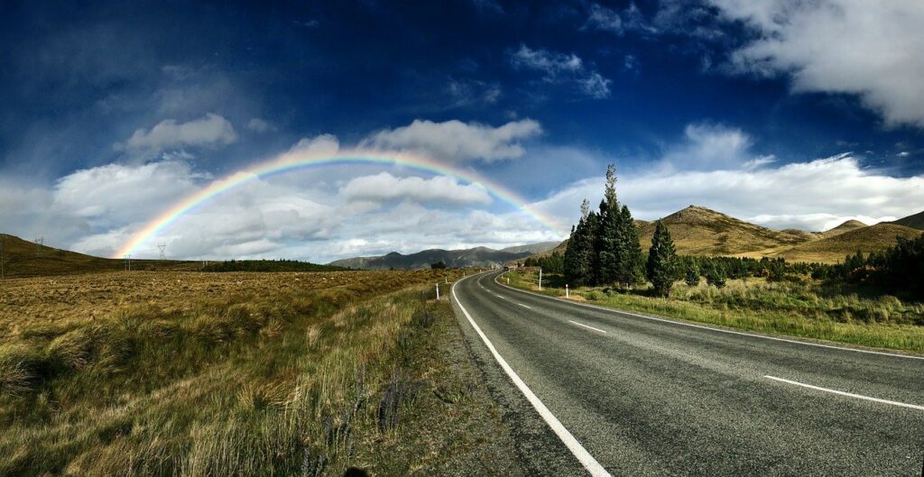 rainbow, roadway, beautiful