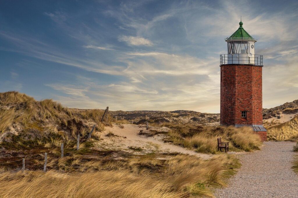 lighthouse, coast, grass