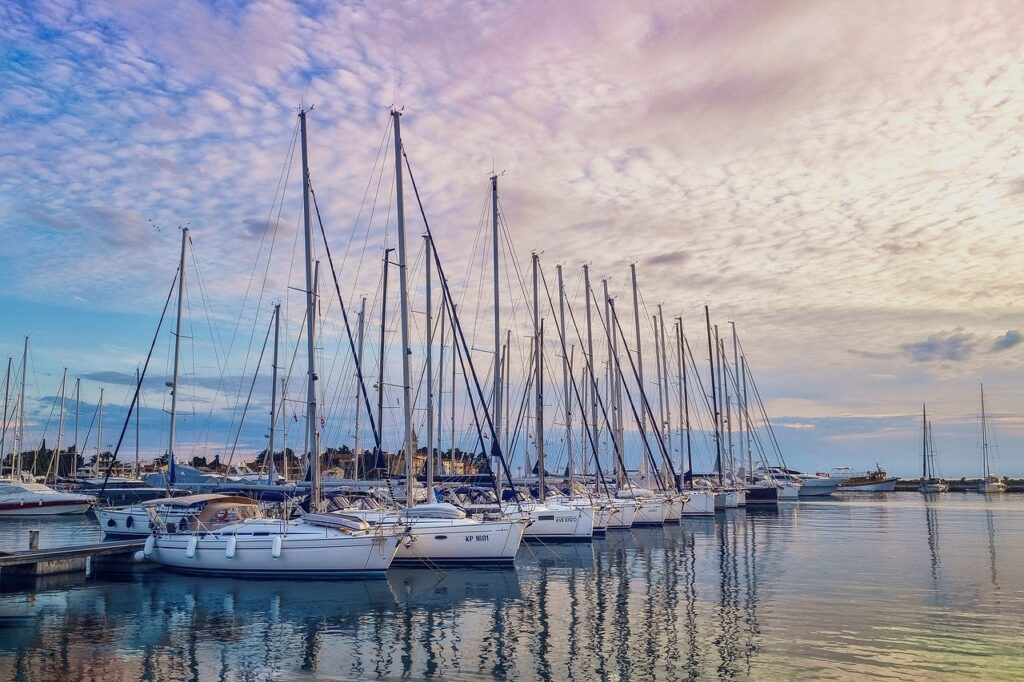 yachts, boats, sunset