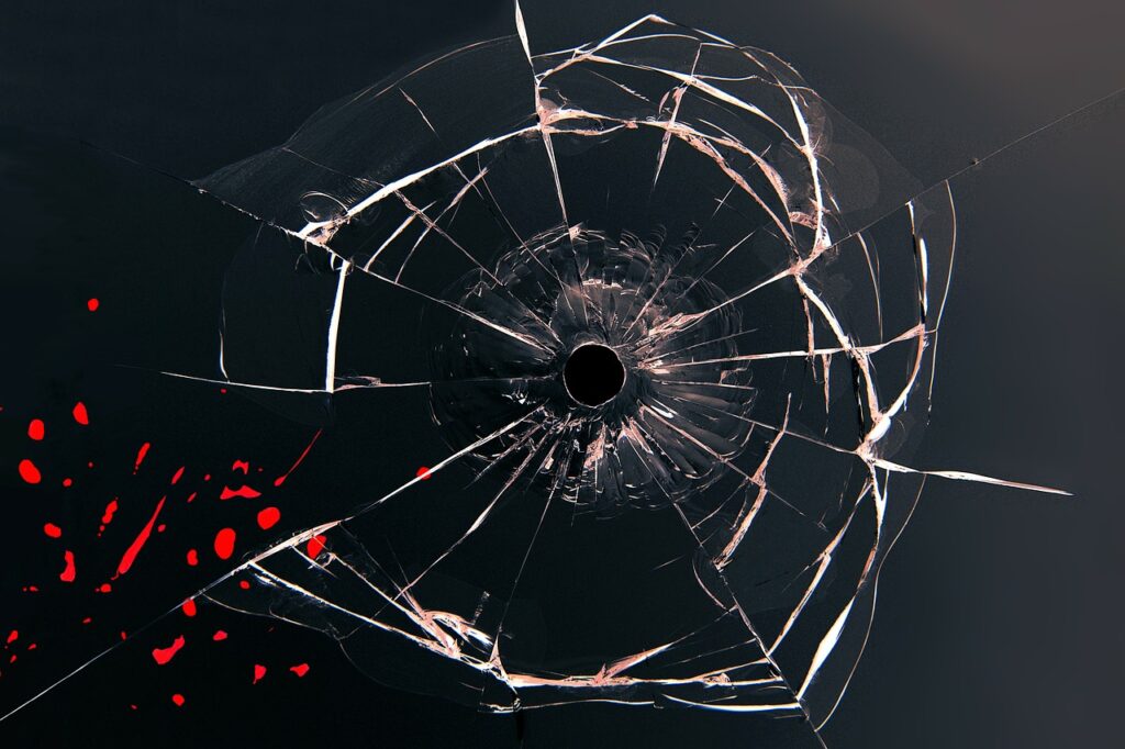 glass, bullet, blood